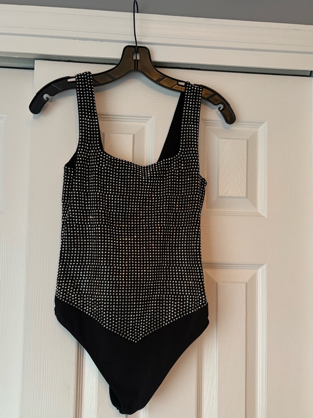 Good American Black Rhinestone-Studded Top
